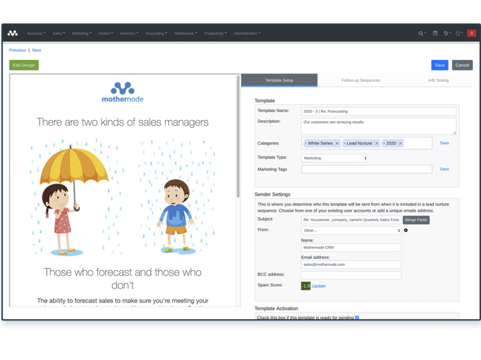 screenshot of Mothernode CRM